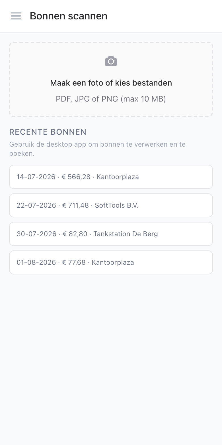 Het mobiele scherm Bonnen scannen met de foto-upload